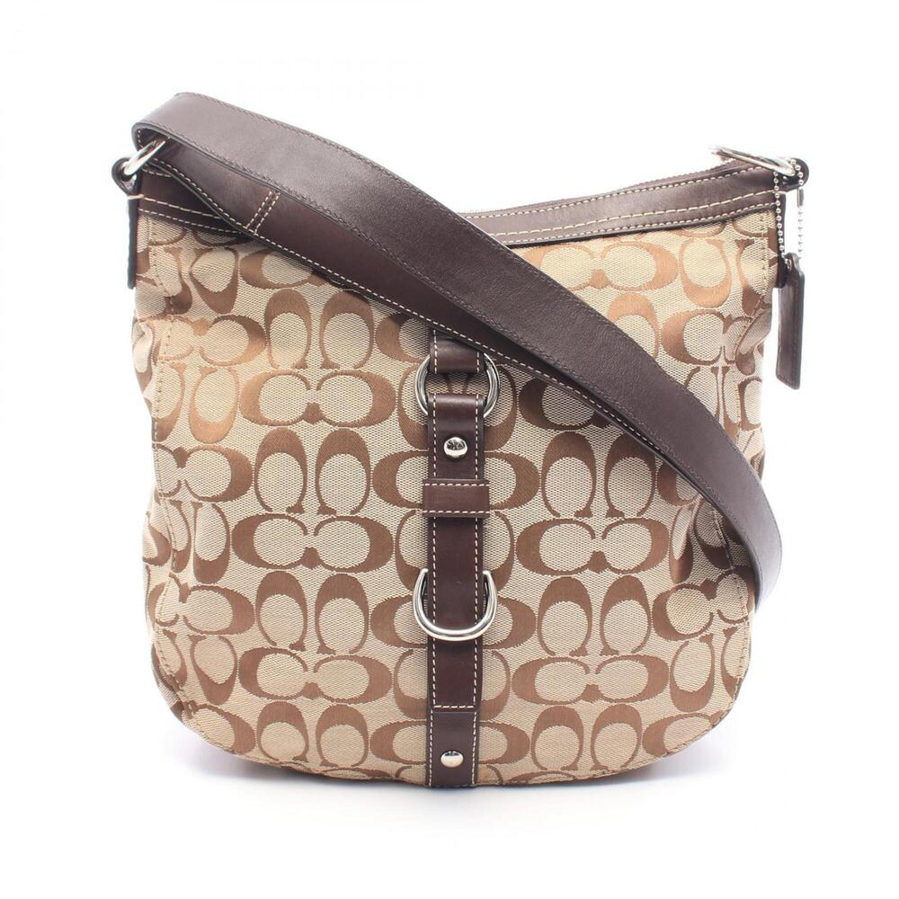 Coach Signature Shoulder Bag/Handbag, Canvas and Leather, Women's, Beige/Brow...
